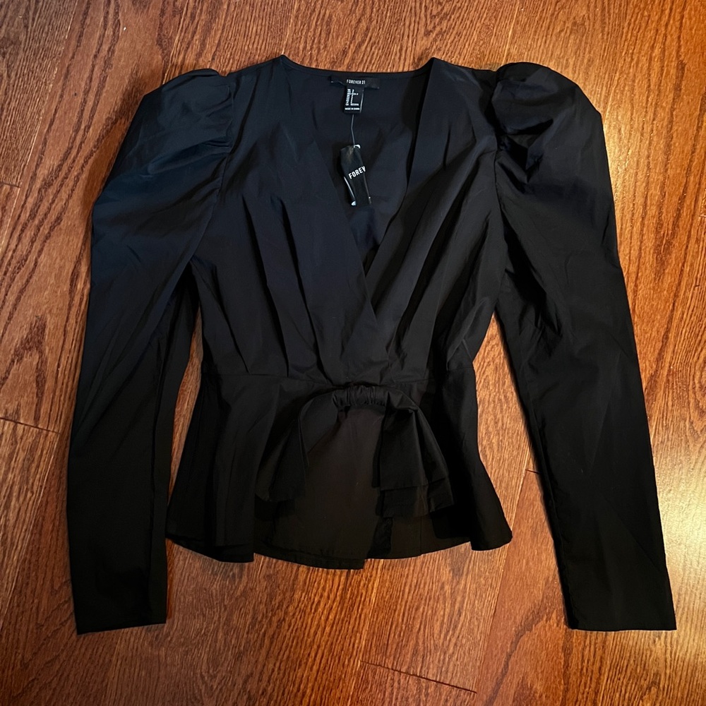 Forever 21 Black Puff Sleeve Blouse